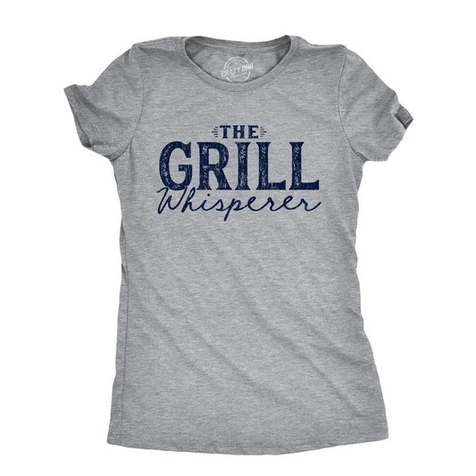 Womens The Grill Whisperer T Shirt Funny Cookout BBQ Grilling Joke Tee For Ladies Funny Womens T Shirts Cute Slimming Top Comfortable Soft Womenswear Sarcastic T Shirt for Women Funny Food T Shirt Light Grey