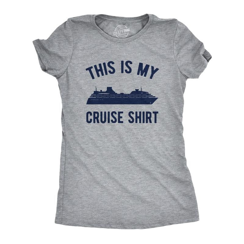Womens This Is My Cruise Shirt Tee Funny Vacation Travel Boat T Shirt for Ladies Funny Womens T Shirts Cute Slimming Top Comfortable Soft Womenswear Funny Summer Top Women's Novelty Tees Light Grey