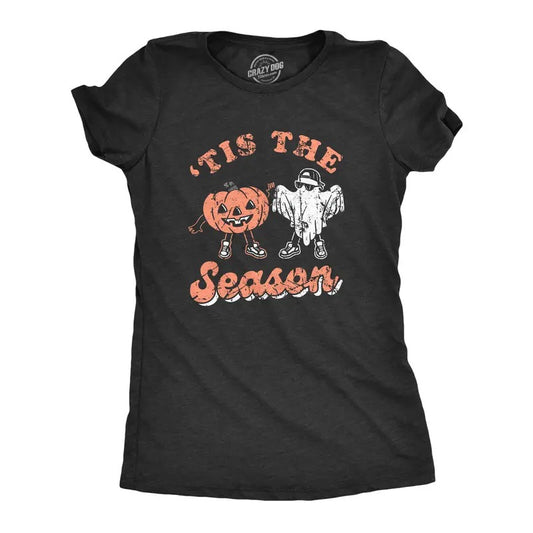 Womens Tis The Season T Shirt Funny Spooky Halloween Costume Lovers Tee For Ladies Funny Womens T Shirts Cute Slimming Top Comfortable Soft Womenswear Halloween Tops for Women Women's Novelty Tees Black -