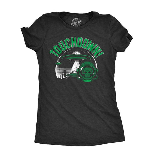 Womens Touchdown T Shirt Funny Alien UFO Football Joke Tee for Ladies Funny Womens T Shirts Cute Slimming Top Comfortable Soft Womenswear Funny Sarcastic Top Women's Novelty Tees Black -