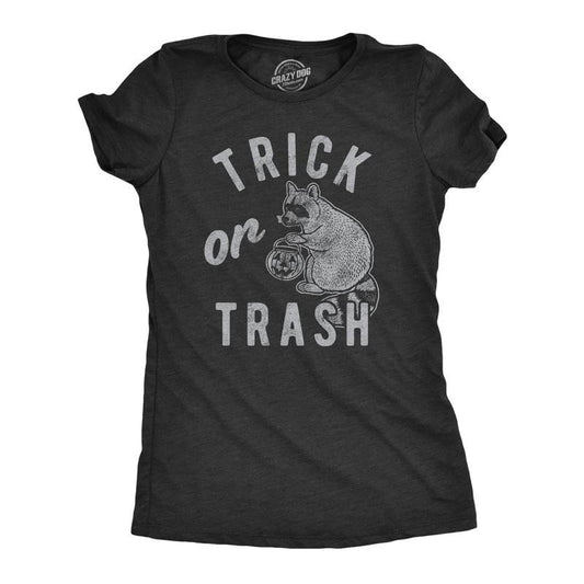 Womens Trick Or Trash T Shirt Funny Raccoon Trick Or Treat Halloween Novelty Tee Funny Womens T Shirts Cute Slimming Top Comfortable Soft Womenswear Halloween Tops for Women Funny Animal Top Women's Black