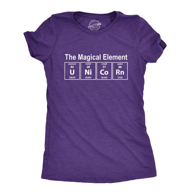 Womens Unicorn The Magical Element T Shirt Funny Science Tee Funny Womens T Shirts Cute Slimming Top Comfortable Soft Womenswear Unicorn Tops for Women Funny Science Top Women's Novelty Tees Purple