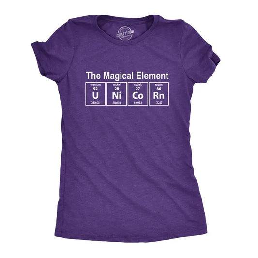 Womens Unicorn The Magical Element T Shirt Funny Science Tee Funny Womens T Shirts Cute Slimming Top Comfortable Soft Womenswear Unicorn Tops for Women Funny Science Top Women's Novelty Tees Purple