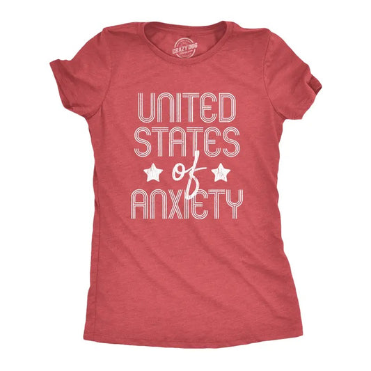 Womens United States Of Anxiety T Shirt Funny Social Distance USA Quarantine Graphic Tee Funny Womens T Shirts Cute Slimming Top Comfortable Soft Womenswear Patriotic Tops for Women Funny Introvert Red