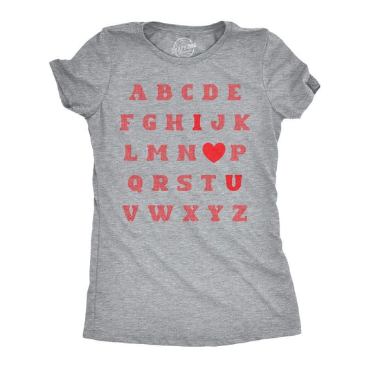 Womens Valentine Alphabet T Shirt Funny Cute Valentines Day Gift Lovers Tee For Ladies Funny Womens T Shirts Cute Slimming Top Comfortable Soft Womenswear Love Tops for Women Funny Sarcastic Top Light Grey