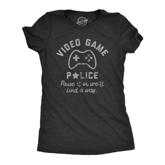 Womens Video Game Police T Shirt Funny Video Gamer Controller Joke Tee For Ladies Funny Womens T Shirts Cute Slimming Top Comfortable Soft Womenswear Funny Gamer T Shirt Women's Novelty T Shirts Black -
