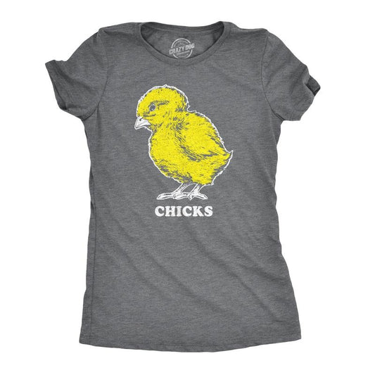 Womens Vintage Chicks Funny Cute Easter Sunday Holiday Retro Bunny T Shirt Funny Womens T Shirts Cute Slimming Top Comfortable Soft Womenswear Easter Tops for Women Funny Vintage Top Women's Novelty Dark Grey