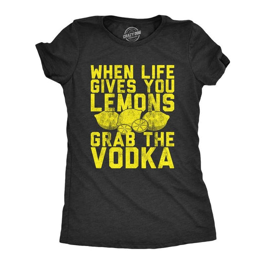 Womens When Life Gives You Lemons Grab The Vodka T Shirt Funny Party Drinking Graphic Tee Funny Womens T Shirts Cute Slimming Top Comfortable Soft Womenswear Liquor Tops for Women Funny Drinking Top Black