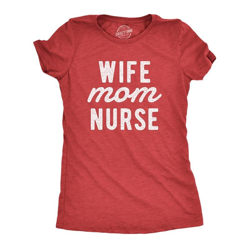 Womens Wife Mom Nurse T Shirt Cute Mother Spouse Nursing Graphic Novelty Tee For Ladies Funny Womens T Shirts Cute Slimming Top Comfortable Soft Womenswear Mother's Day Tops for Women Women's Novelty Red - Wife