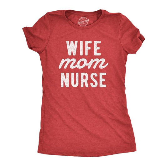 Womens Wife Mom Nurse T Shirt Cute Mother Spouse Nursing Graphic Novelty Tee For Ladies Funny Womens T Shirts Cute Slimming Top Comfortable Soft Womenswear Mother's Day Tops for Women Women's Novelty Red - Wife