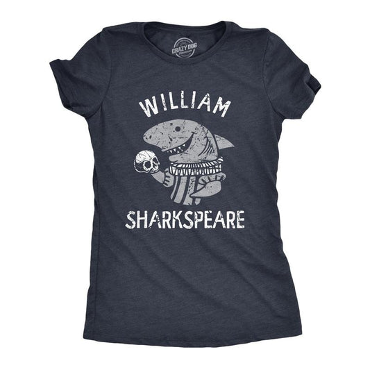 Womens William Sharkspeare T Shirt Funny Shark Week Shakespeare Joke Tee For Ladies Funny Womens T Shirts Cute Slimming Top Comfortable Soft Womenswear Shark Tops for Women Funny Sarcastic Top Women's Navy -