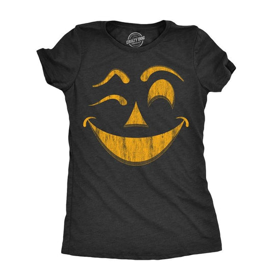 Womens Winky Warren Pumpkin T Shirt Funny Halloween Jack O Lantern Unsettling Smile Tee For Ladies Funny Womens T Shirts Cute Slimming Top Comfortable Soft Womenswear Halloween Tops for Women Women's Black -