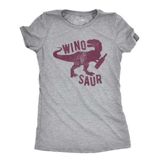 Womens Winosaur T shirt Funny Wine Lover Drinking Vintage Graphic Gift for Her Funny Womens T Shirts Cute Slimming Top Comfortable Soft Womenswear Dinosaur Tops for Women Funny Wine Top Women's Light Grey