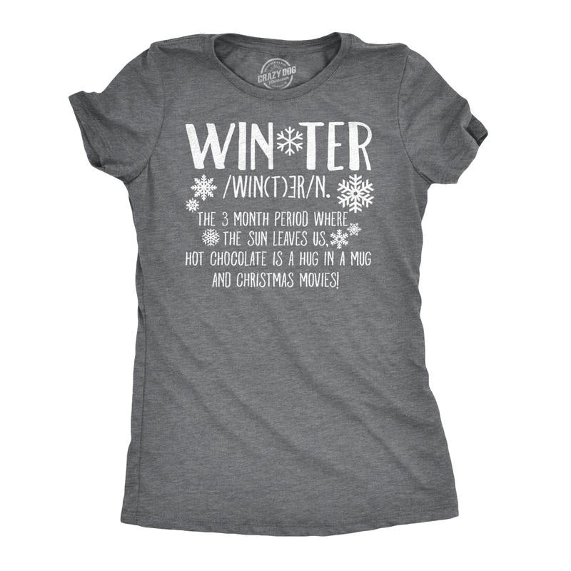 Womens Winter Definition Funny Christmas English T shirt for Ladies Funny Womens T Shirts Cute Slimming Top Comfortable Soft Womenswear Christmas Tops for Women Funny Sarcastic Top Women's Novelty Dark Grey