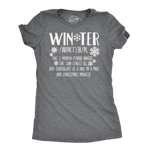 Womens Winter Definition Funny Christmas English T shirt for Ladies Funny Womens T Shirts Cute Slimming Top Comfortable Soft Womenswear Christmas Tops for Women Funny Sarcastic Top Women's Novelty Dark Grey