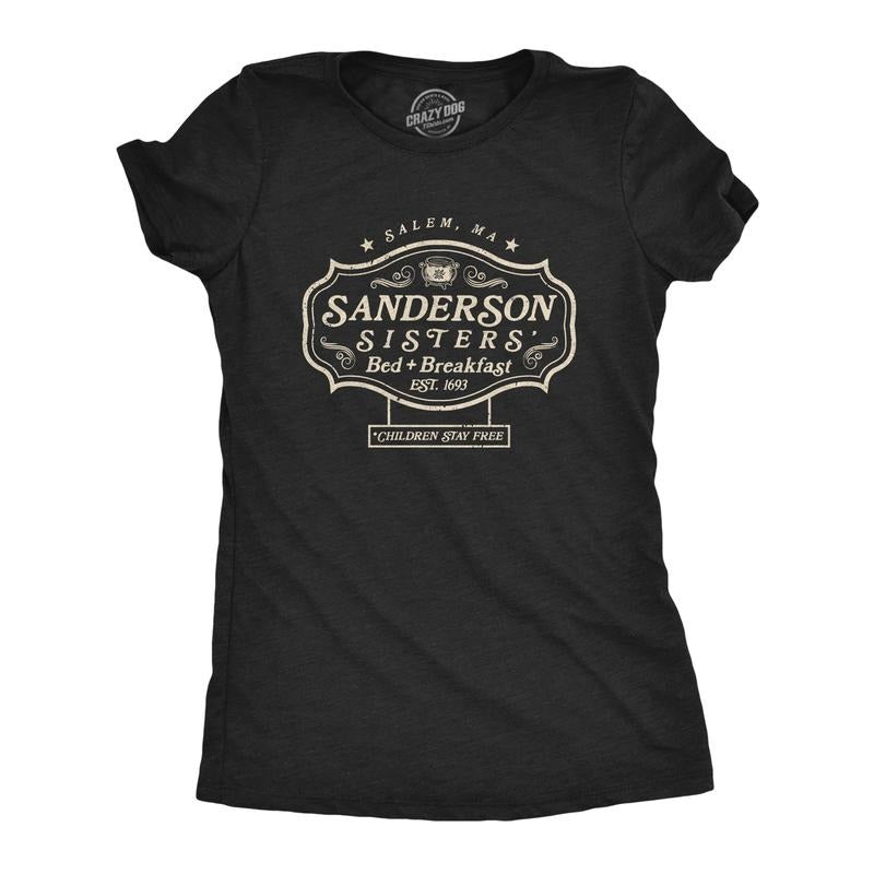 Womens Witch Sisters Bed and Breakfast T Shirt Funny Halloween Movie Graphic Tee Funny Womens T Shirts Cute Slimming Top Comfortable Soft Womenswear Halloween Tops for Women Funny Movie Top Women's Black