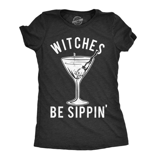 Womens Witches Be Sippin T Shirt Funny Halloween Party Drinking Tee For Ladies Funny Womens T Shirts Cute Slimming Top Comfortable Soft Womenswear Halloween Tops for Women Funny Drinking Top Women's Black