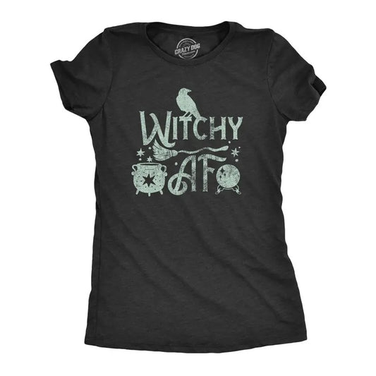 Womens Witchy AF T Shirt Funny Spooky Halloween Witch Lovers Tee For Ladies Funny Womens T Shirts Cute Slimming Top Comfortable Soft Womenswear Halloween Tops for Women Women's Novelty Tees Black -