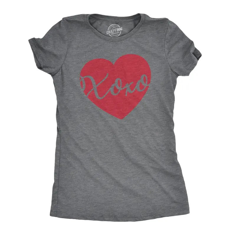 Womens Xoxo Script Heart Cute Valentines Day Graphic Tee for Ladies Funny Saying Funny Womens T Shirts Cute Slimming Top Comfortable Dark Grey