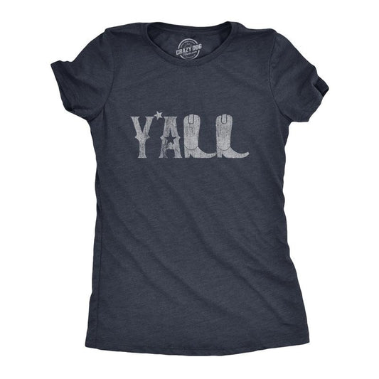 Womens Y'all Boots T Shirt Funny Country Cowboy Southern Graphic Novelty Tee Funny Womens T Shirts Cute Slimming Top Comfortable Soft Womenswear Funny Music Top Women's Novelty Tees Navy