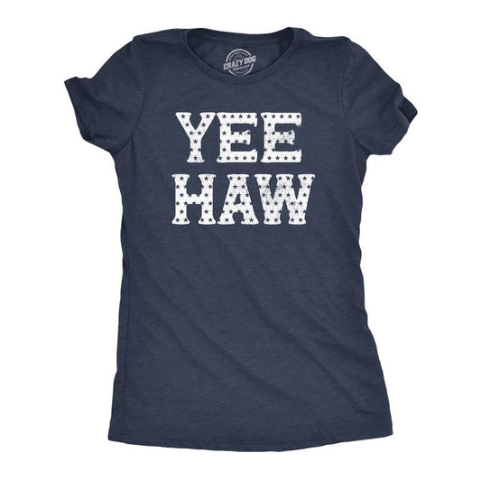 Womens Yee Haw T Shirt Funny Southern Fourth Of July American Flag Tee for Ladies Funny Womens T Shirts Cute Slimming Top Comfortable Navy -