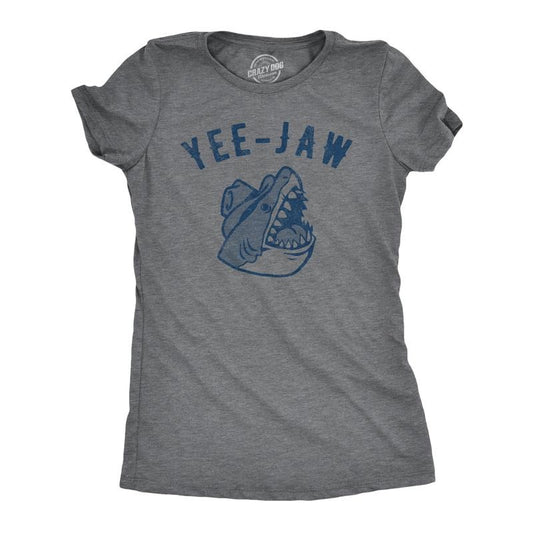 Womens Yee Jaw T Shirt Funny Southern Saying Shark Joke Tee For Ladies Funny Womens T Shirts Cute Slimming Top Comfortable Soft Womenswear Shark Tops for Women Funny Sarcastic Top Women's Novelty Tees Dark Grey
