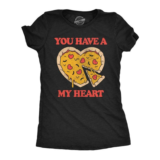 Womens You Have A Pizza My Heart Funny T Shirt Sarcastic Food Graphic Tee For Ladies Funny Womens T Shirts Cute Slimming Top Comfortable Soft Womenswear Sarcastic Tops for Women Funny Food Top Women's Black -
