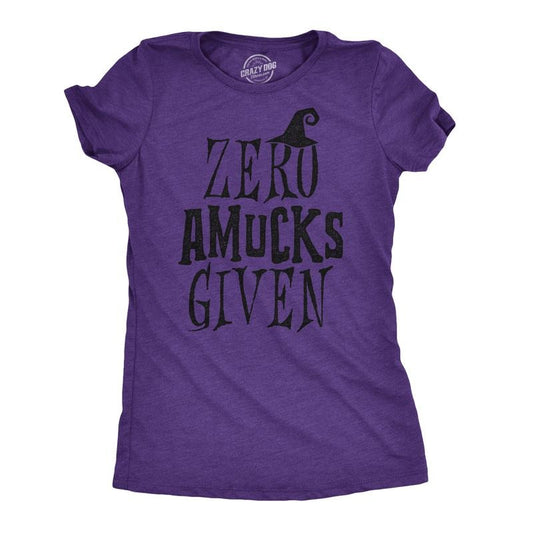 Womens Zero Amucks Given T Shirt Funny Halloween Witch Tee Funny Womens T Shirts Cute Slimming Top Comfortable Soft Womenswear Halloween Tops for Women Women's Novelty Tees Purple