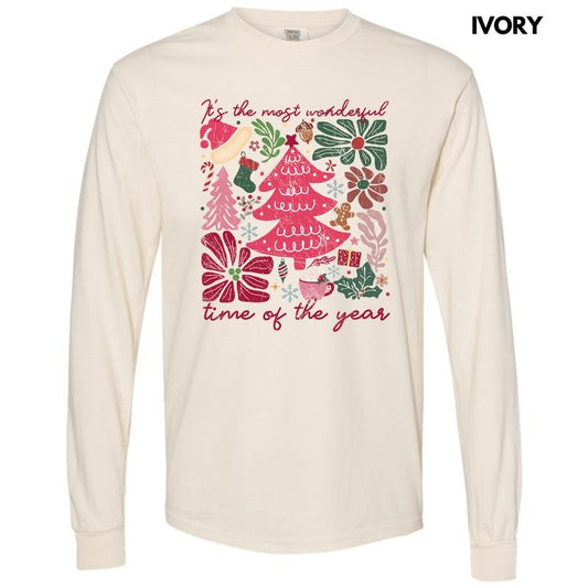 Wonderful Time Christmas Flowers Long Sleeve Comfort Colors T-Shirt 'NLB'