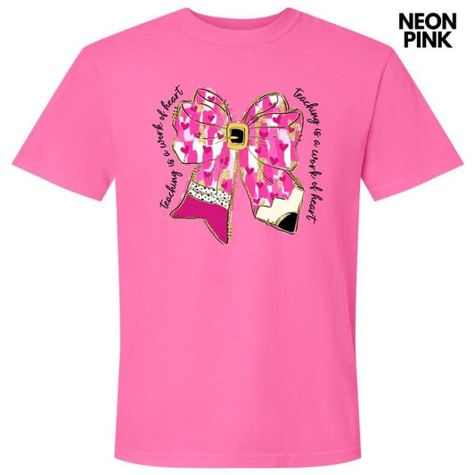 Work Of Heart Pink Bow Comfort Colors T-Shirt 'NLB'