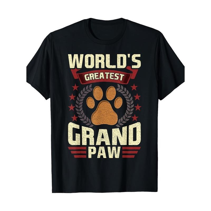 World's Greatest Grandpa" Dog Lover Cotton T-Shirt - Casual, Breathable & Machine Washable, Short Sleeve Crew Neck Tee for Men Made in USA