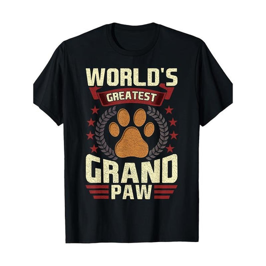World's Greatest Grandpa" Dog Lover Cotton T-Shirt - Casual, Breathable & Machine Washable, Short Sleeve Crew Neck Tee for Men Made in USA
