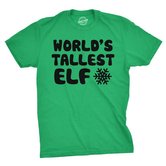 World's Tallest Elf T Shirt Funny Sarcastic Christmas Tee for Holiday Party Mens Funny T Shirts Cool Tees Soft Stylish Casual Menswear Green