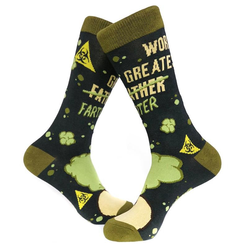 Worlds Greatest Farter Socks Funny Fathers Day Joke for Dad Sarcastic Novelty (Black) - Mens (7-12) Funny Graphic Socks Comfortable Fitted Spandex Cotton