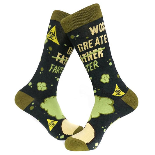 Worlds Greatest Farter Socks Funny Fathers Day Joke for Dad Sarcastic Novelty (Black) - Mens (7-12) Funny Graphic Socks Comfortable Fitted Spandex Cotton