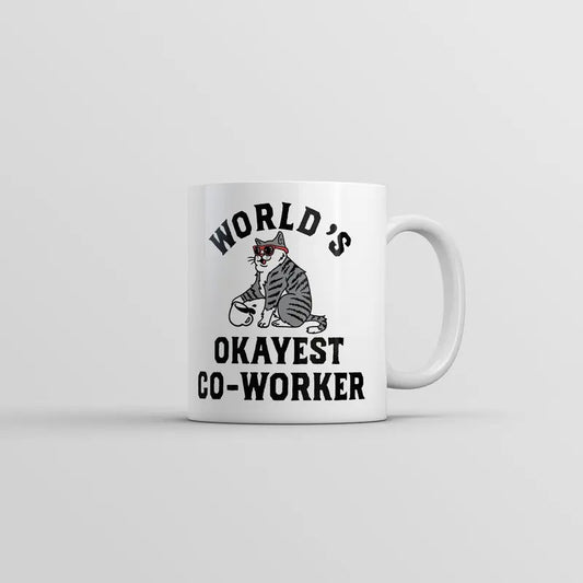 Worlds Okayest Co Worker Mug Funny Sarcastic Office Joke Coffee Cup-11oz Funny Coffee Mugs Ceramic Printed Drinkware Cup