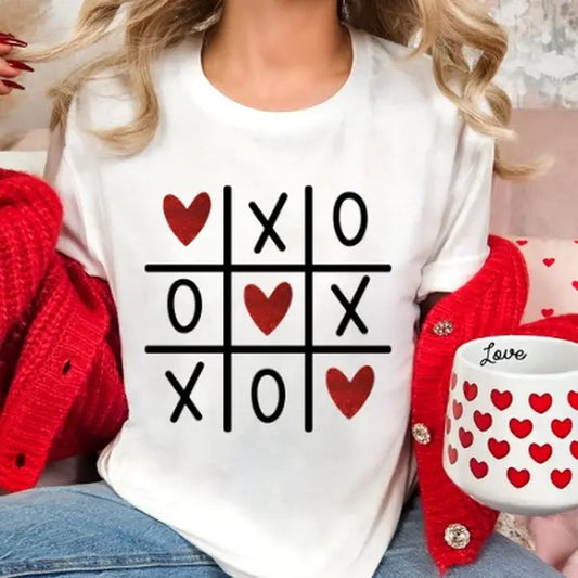 XOXO Tic Tac Toe with Hearts Unisex sized Softstyle T-shirt