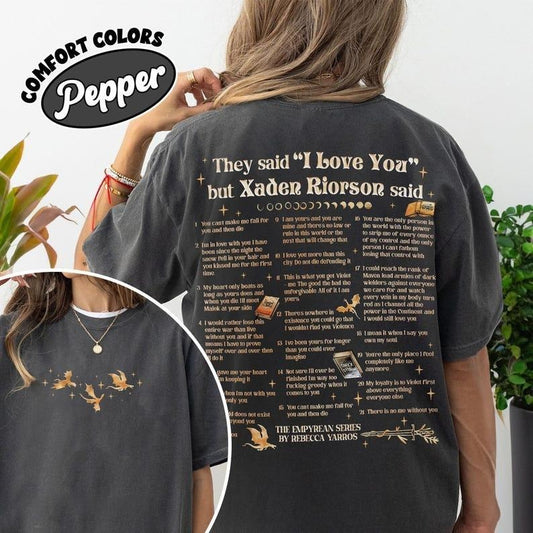 Xaden Riorson Quote Comfort Colors Shirt, Fourth Wing Book Quotes, Xaddy Shirt, I Love You In Book Quotes, Romantasy Book Tee