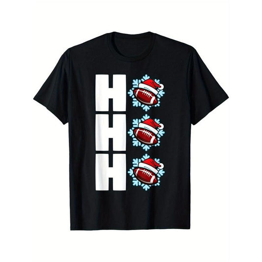 Xmas Santa Claus Football Christmas T-Shirt, weight 220g. Men's high quality cotton T-shirt, comfortable, versatile, soft and breathable, short-sleeved top made in usa