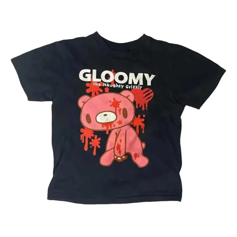 Y2K Gloomy Bear Baby Tee, Gothic Emo Girl Top, Y2k Top Women Streetwear, Scene Clothing 2000s, Women Fitted T-Shirt
