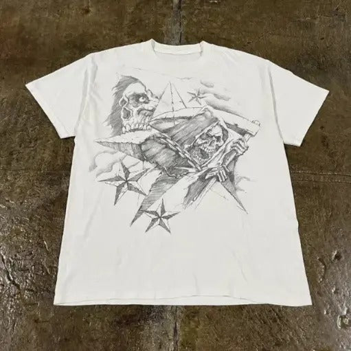 Y2K Grunge Gothic Skull Tribal Skater Affliction Style Tee, grunge y2k emo scene tapout goth amity affliction style clothes, Unisex T-shirt