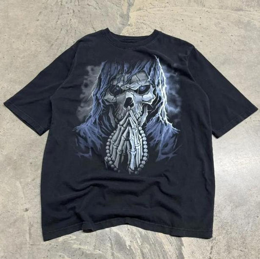 Y2K Liquid Blue Affliction Grim Reaper T-Shirt, Vintage Graphic Tees Gothic Grunge Y2k Emo Scene Amity Affliction Style Clothes Men Women Streetwear