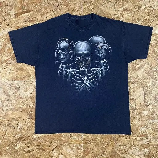 Y2K Skeleton Skulls Shhhh T-Shirt, grunge y2k emo scene tapout goth amity affliction style clothes, Unisex T-shirt