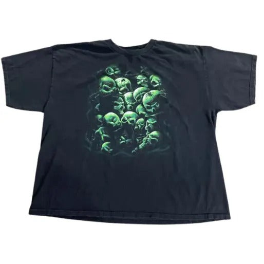 Y2K Tennessee River Men's Green Skull Pile T-Shirt, grunge y2k emo scene tapout goth amity affliction style clothes, Unisex T-shirt