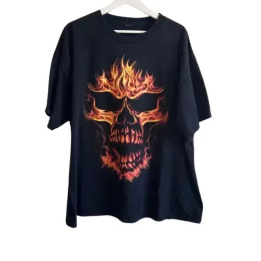 Y2K Thunder Sports Wear inc Flaming skull T-shirt, grunge y2k emo scene tapout goth amity affliction style clothes, Unisex T-shirt