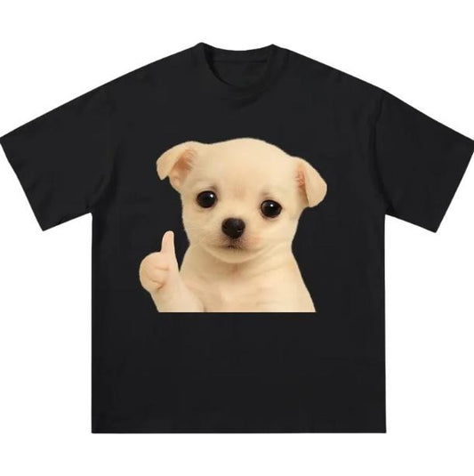 Y2k Cute Thumbs Dog T-Shirt, Unisex Vintage Graphic Tees Gothic Grunge Y2k Emo Scene Amity Affliction Style Clothes Women Streetwear