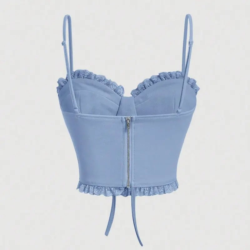 Y2k Lace Trim Lace Up Tie Front Cami Crop Tops Spaghetti Strap Summer Tops