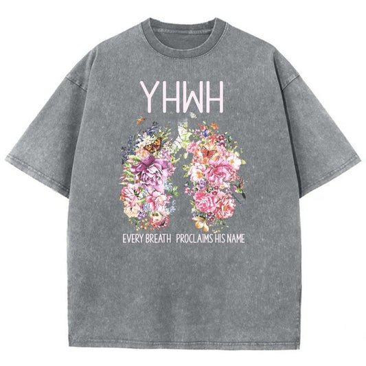 YHWH Unisex Washed T-Shirt, Christian Tshirts, Christian Jesus  t shirts, Vintage 90s Graphic Tee Gift Cotton Top Womenswear, Mineral color
