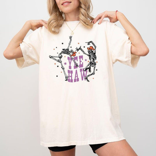 Yee Haw, Dancing Skeletons, Western, Witch, Skull, Aesthetic, Meme, Halloween, Costume, Tshirt, Women's Comfort Color Tee, Tshirt