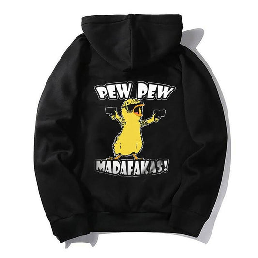 Yellow Duck Carries Pew Pew Letter Graphic Black Print Hoodie Sweatshirt T-shirt, Unisex Streetwear, Menswear, Coolgirl, Coolboy